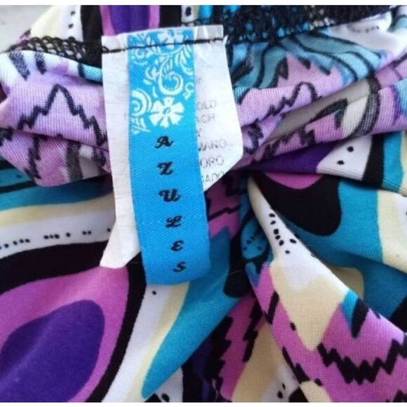 AZULES PURPLE, BLUE, WHITE, & BLACK STRAPLESS ROMPER SZ.L EUC. - Picture 5 of 8